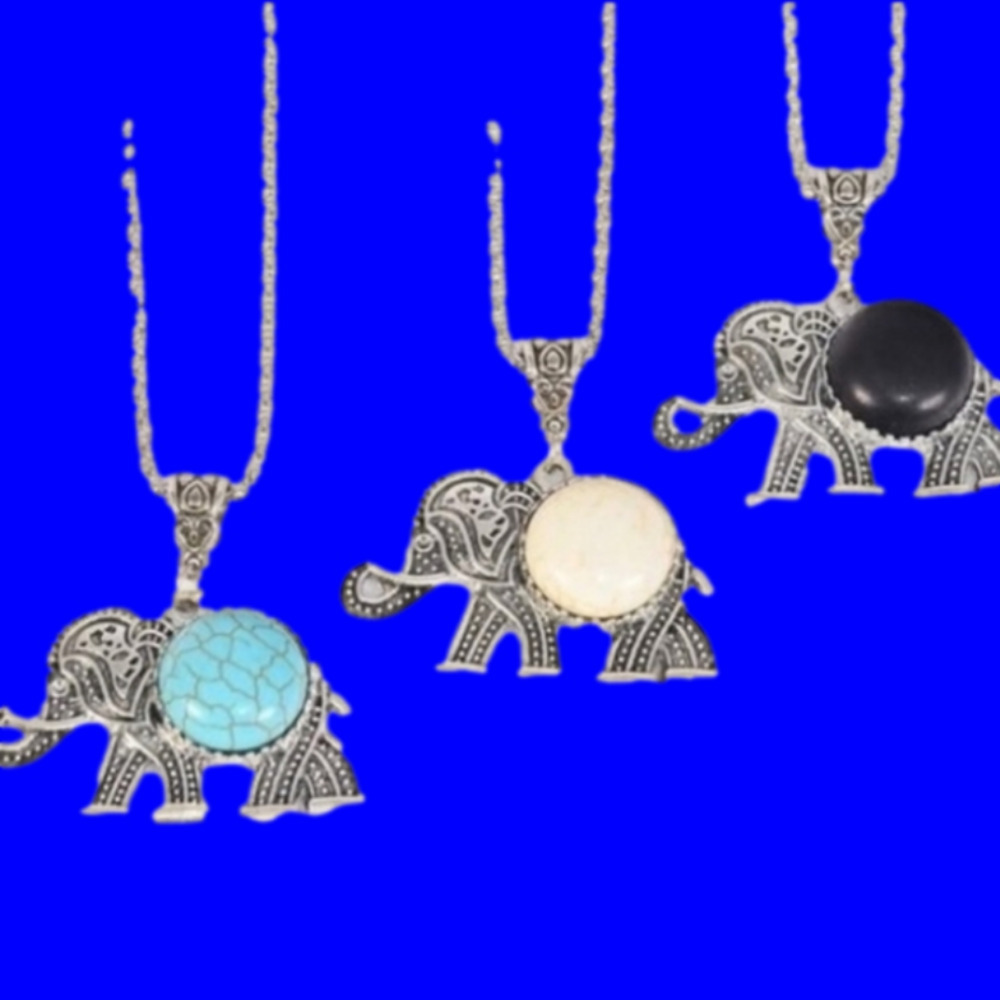 📣 White Turquoise Silverstone Elephant 🐘 Semiprecious Stone Gem Necklace 😍🎁 - Picture 2 of 3